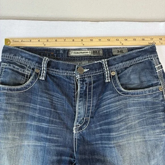 BKE Tyler Jeans Men 34x30 Straight Buckle Whisker Western Cowboy Denim Medium - Picture 6 of 12